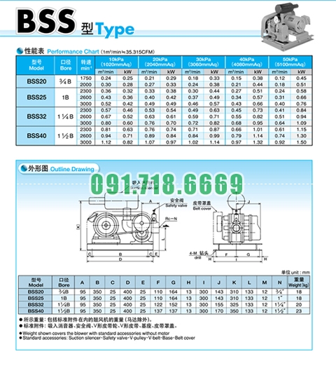 Thông số kỹ thuật máy thổi khí Anlet BSS